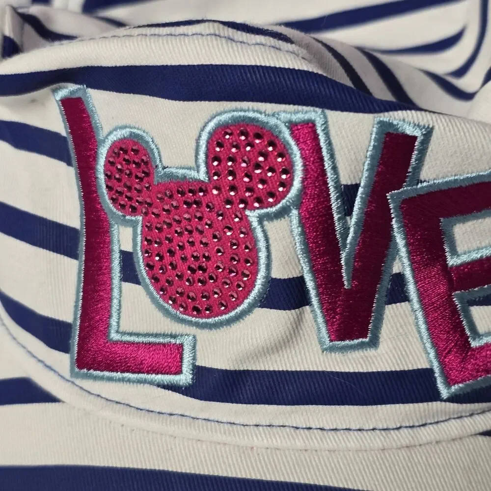 Disney Parks Striped‎ LOVE Mickey Minnie Mouse Stripes Adult Cadet Hat Cap